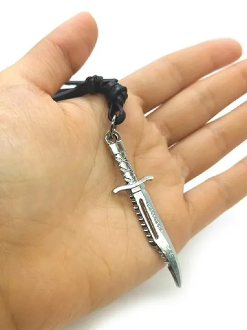 Beyaz Erkek Avcı Bıçak Motif Deri Kolye Büyük Boy Dkl000kılıc
