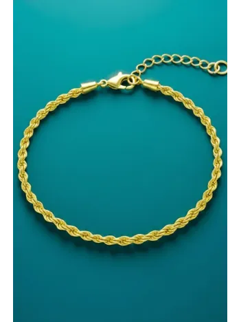 Kadın Gümüş Bileklik - 22 Ayar Altın 2.5mm Kaplama Burma Halat Gümüş Zincir Bileklik