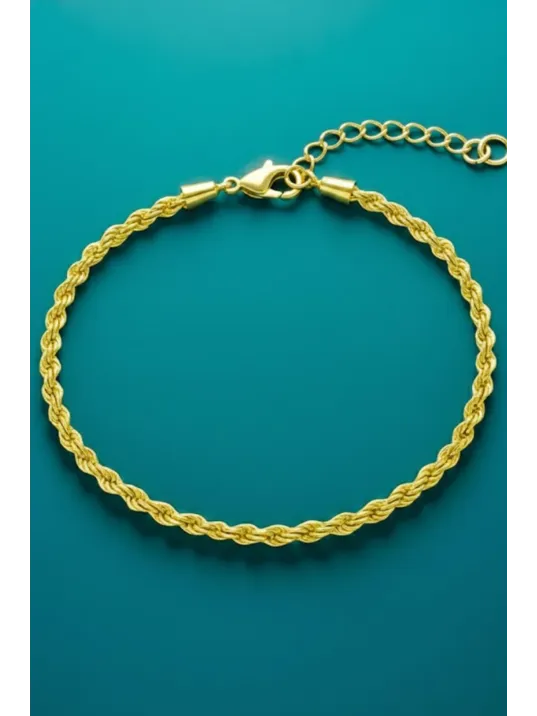 Kadın Gümüş Bileklik - 22 Ayar Altın 2.5mm Kaplama Burma Halat Gümüş Zincir Bileklik Kadın Gümüş Bileklik - 22 Ayar Altın 2.5mm Kaplama Burma Halat Gümüş Zincir Bileklik