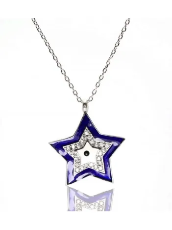 Nazarlıklı Yıldız Modeli Bayan Gümüş Kolye Küçük Boy
