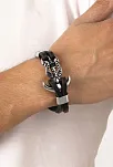 Unisex Çelik Ve Deri Bilekli Kurukafa Ve Çapa Figürlü