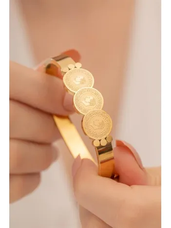 Kadın Bileklik-22 Ayar Gerçek Altın Kaplama(kararmaz) Çelik Kadın Kelepçe-3 çeyrekli Altın Kaplama