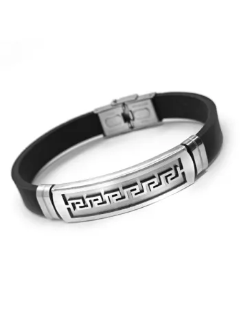 Gri Büyük Grek Desen Kauçuk Çelik Erkek Bileklik DBLGRIBGREK-SYH