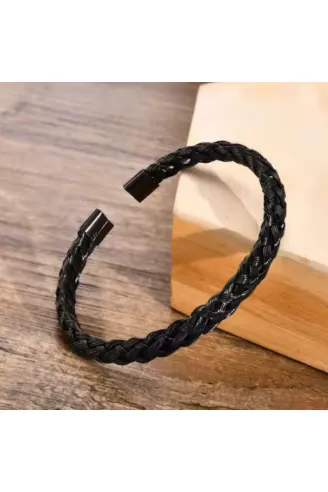 Erkek Çelik Bileklik - Siyah Hasır Modern Örgü Tasarım Erkek Bileklik