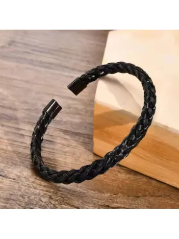 Erkek Çelik Bileklik - Siyah Hasır Modern Örgü Tasarım Erkek Bileklik