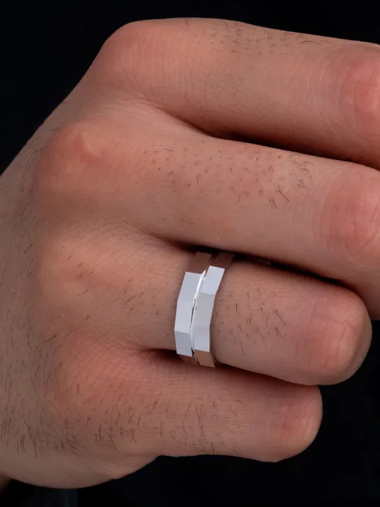 Erkek Gümüş Yüzük - 925 Ayar Yakamoz Model Gümüş Alyans Yüzük