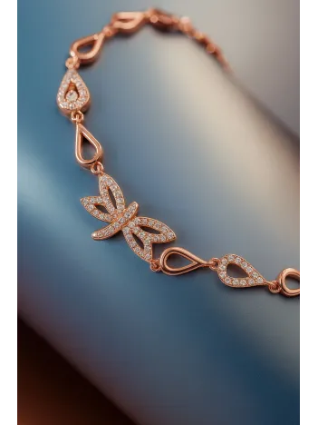 Kadın Gümüş Bileklik - Rose Kaplama Yusufçuk Model Damla Motifli Gümüş Bilezik