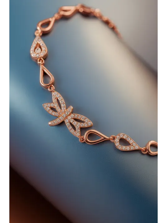 Kadın Gümüş Bileklik - Rose Kaplama Yusufçuk Model Damla Motifli Gümüş Bilezik Kadın Gümüş Bileklik - Rose Kaplama Yusufçuk Model Damla Motifli Gümüş Bilezik