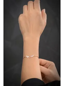 Zirkon Taşlı Rose Tektaşlı Melek Kanadı Gümüş Kadın Bileklik GBLTKTSKND1-ROS