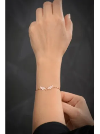 Zirkon Taşlı Rose Tektaşlı Melek Kanadı Gümüş Kadın Bileklik GBLTKTSKND1-ROS