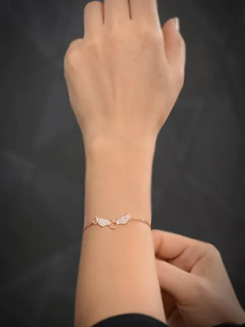 Zirkon Taşlı Rose Tektaşlı Melek Kanadı Gümüş Kadın Bileklik GBLTKTSKND1-ROS