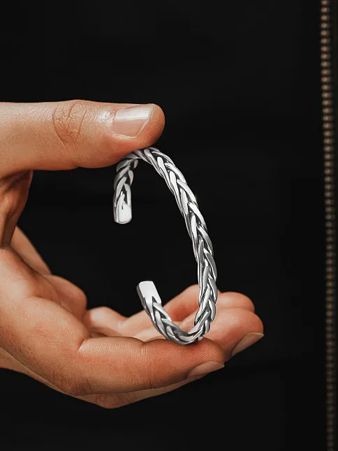 Erkek Gümüş Bileklik - Scarlet El Yapımı Model Erkek Bileklik Kelepçe Her Bileğe Uyar