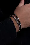 Erkek Çelik Bileklik - Kurukafa Motifli Boncuklu Çelik Bileklik