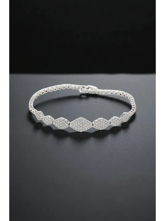 Kadın Gümüş Bileklik - Kleopatra Model Zirkon Taşlı Su Yolu Bileklik Kadın Gümüş Bileklik - Kleopatra Model Zirkon Taşlı Su Yolu Bileklik