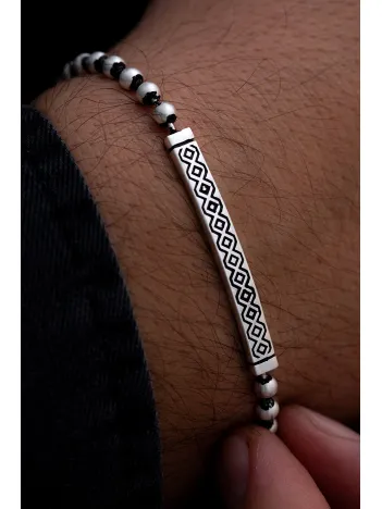 Erkek Gümüş Bileklik - Top Zincir Baklava Desen Gümüş Bileklik