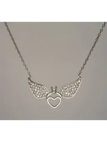 Tektaşlı Kanatlı Kalpli Bayan Gümüş Kolye Orta Boy