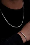Erkek Gümüş Kolye Bileklik Set - 3.6mm Dikdörtgen Kesim Yassı Kral Gümüş Kolye Bileklik Set