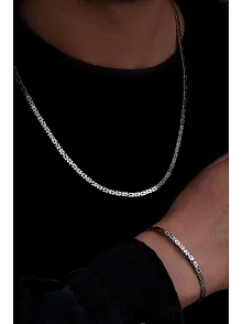 Erkek Gümüş Kolye Bileklik Set - 3.6mm Dikdörtgen Kesim Yassı Kral Gümüş Kolye Bileklik Set
