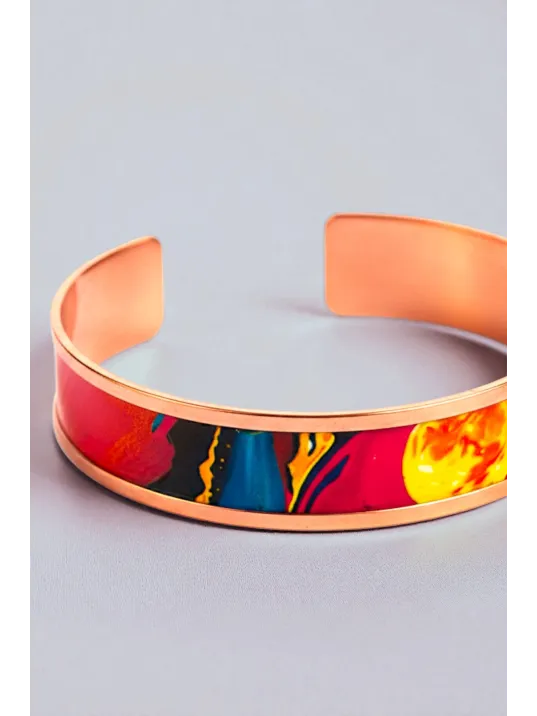 Kadın Bakır Bileklik - Sun Love Model Özel Baskı Bileklik Kelepçe Metal Kutu Ve Doğal Taşlar