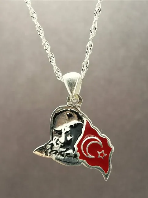 Unisex Gri Atatürk ve Ayyıldız'lı Gümüş Kolye Zincir Unisex Gri Atatürk ve Ayyıldız'lı Gümüş Kolye Zincir