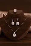 Kadın Gümüş Set - Kare Baget Taşlı Baget Süslemeli Rodyumlu Kadın Set
