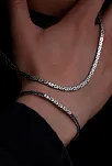 Erkek Gümüş Kolye Bileklik Set - 3.6mm Dikdörtgen Kesim Yassı Kral Gümüş Kolye Bileklik Set