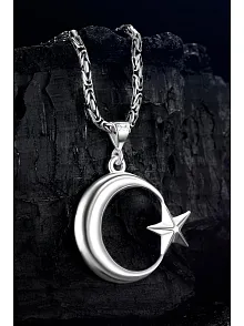 Erkek Gümüş Kolye - Ay Yıldız Motifli Kral Zincirli Erkek Kolye