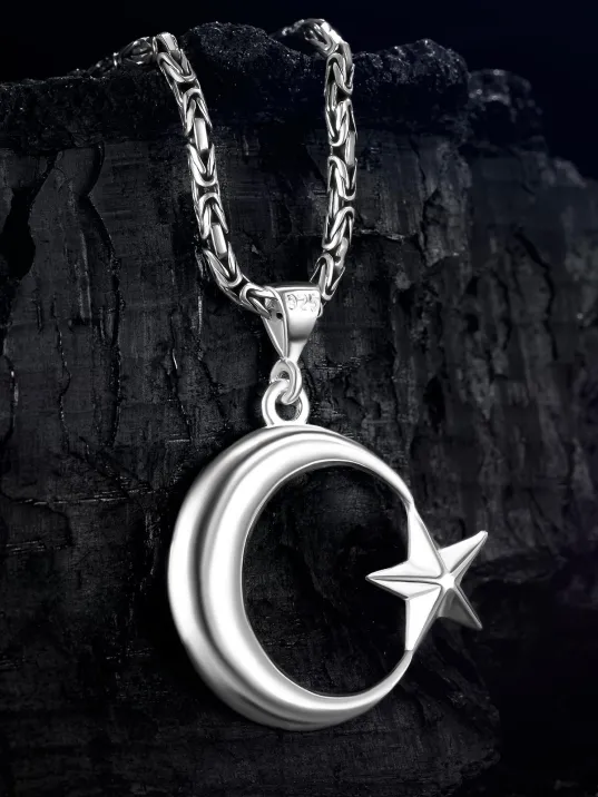 Erkek Gümüş Kolye - Ay Yıldız Motifli Kral Zincirli Erkek Kolye Erkek Gümüş Kolye - Ay Yıldız Motifli Kral Zincirli Erkek Kolye