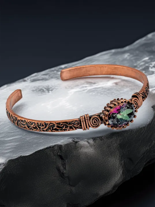 Kadın Bakır Bileklik Yüzük Set - Mistik Topaz Taş Mekik Ağaç Kabuğu Model İnce Metal Kutu Kuvars Taş Kadın Bakır Bileklik Yüzük Set - Mistik Topaz Taş Mekik Ağaç Kabuğu Model İnce Metal Kutu Kuvars Taş