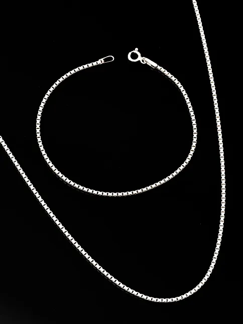 Kadın Gümüş Kolye Bileklik Set - 925 Ayar 1.5mm Küp Zincir Gümüş Set