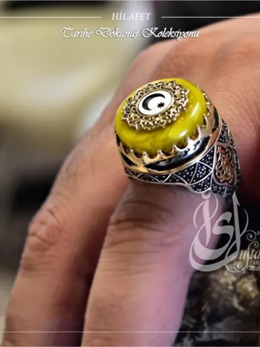 İslam Usta Tasarımı Hilafet Gümüş Erkek Yüzük