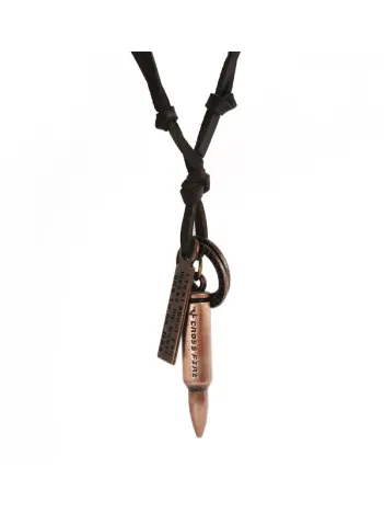 Mermi Erkek Deri Kolye Cross Fire Hakiki Deri