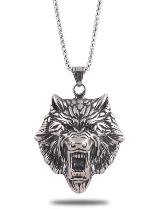 Kurt Başlı Erkek Çelik Zincir Kolye Cklaslnkafa-gms