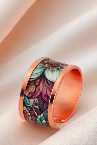 Kadın Bakır Yüzük - Ahri Model Özel Baskı Metal Kutu Ve Kuvars Taşı