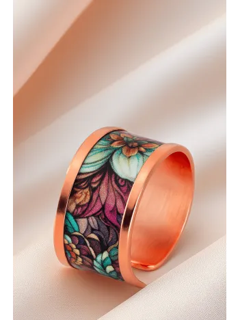 Kadın Bakır Yüzük - Ahri Model Özel Baskı Metal Kutu Ve Doğal Taşlar