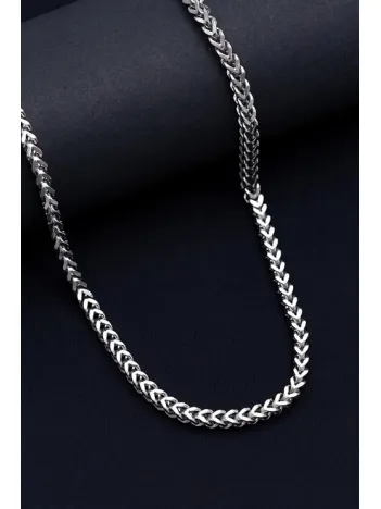 Erkek Kolye - Kare Kesim Model Erkek Çelik Kolye - Gümüş Renk - 5 Mm Kalınlık - Paslanmaz Çelik