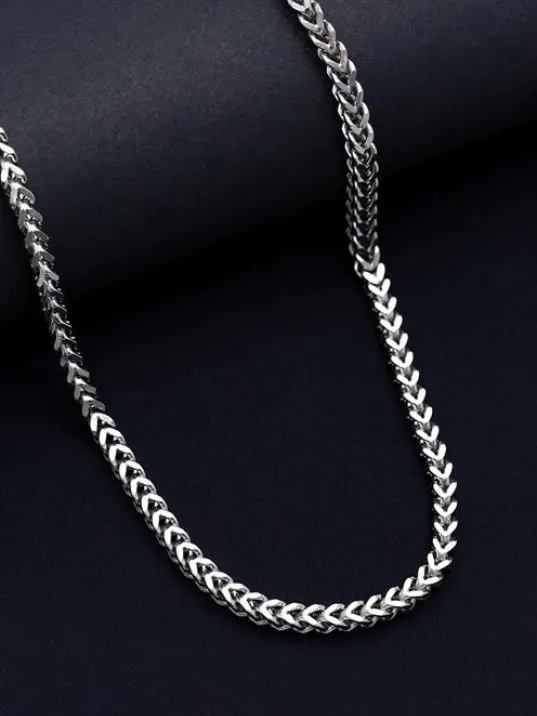 Erkek Kolye - Kare Kesim Model Erkek Çelik Kolye - Gümüş Renk - 5 Mm Kalınlık - Paslanmaz Çelik