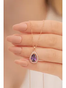 Damla Model Mistik Topaz Taşlı Kadın Gümüş Kolye GKLMSTKTPZ1-ROS