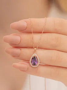 Damla Model Mistik Topaz Taşlı Kadın Gümüş Kolye GKLMSTKTPZ1-ROS