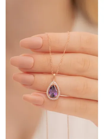 Damla Model Mistik Topaz Taşlı Kadın Gümüş Kolye GKLMSTKTPZ1-ROS