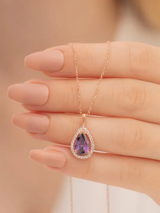 Damla Model Mistik Topaz Taşlı Kadın Gümüş Kolye GKLMSTKTPZ1-ROS