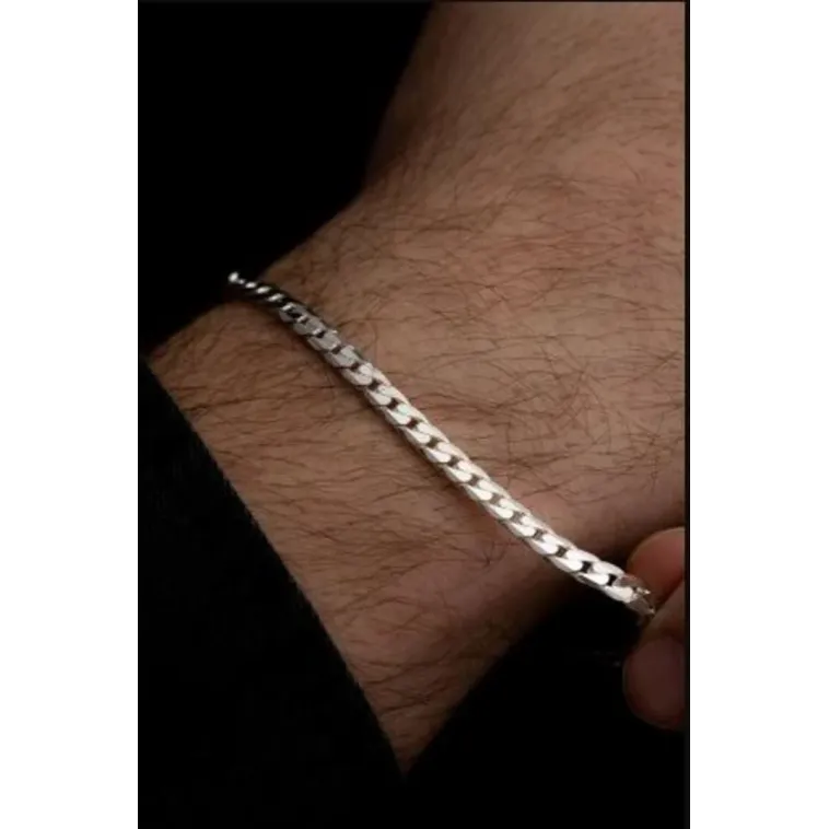 Erkek Gümüş Bileklik - 925 Ayar Ezme Gurmet Gümüş Bileklik 4mm