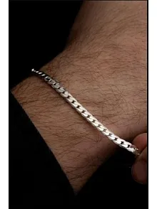 Erkek Gümüş Bileklik - 925 Ayar Ezme Gurmet Gümüş Bileklik 4mm