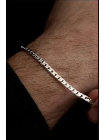 Erkek Gümüş Bileklik - 925 Ayar Ezme Gurmet Gümüş Bileklik 4mm