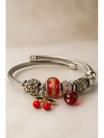 Kadın Çelik Bileklik - Charm Model Bileklik - Kiraz Model Kadın Bileklik Kadın Çelik Bileklik - Charm Model Bileklik - Kiraz Model Kadın Bileklik