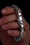 Erkek Gümüş Bileklik - 7.5 mm Özel Kilit Tasarımlı Yuvarlak Kesim Kral Model Gümüş Bileklik