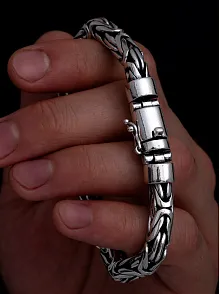 Erkek Gümüş Bileklik - 7.5 mm Özel Kilit Tasarımlı Yuvarlak Kesim Kral Model Gümüş Bileklik