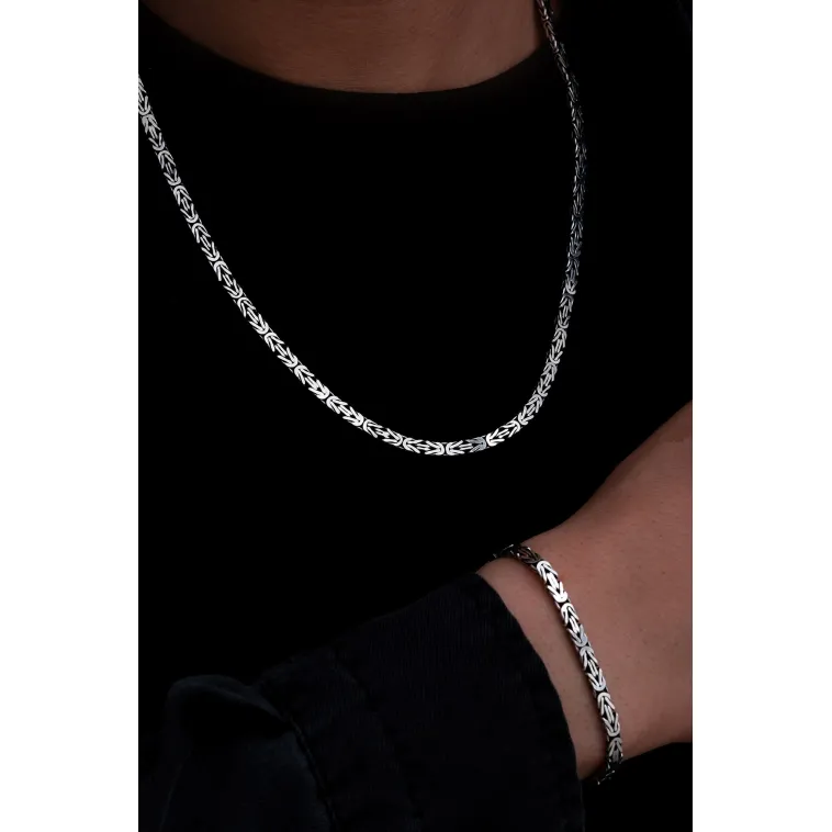 Erkek Gümüş Kolye Bileklik Set - 4.5mm Dikdörtgen Kesim Yassı Kral Gümüş Kolye Bileklik Set Erkek Gümüş Kolye Bileklik Set - 4.5mm Dikdörtgen Kesim Yassı Kral Gümüş Kolye Bileklik Set