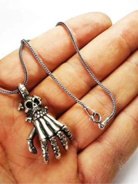 İSKELET EL GÜMÜŞ ERKEK KOLYE ZİNCİR ORTA BOY