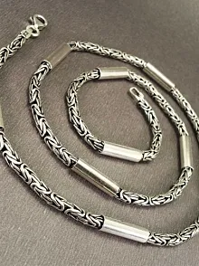 3,5mm Kral Gümüş Erkek Kolye Zincir Silindir Şarnelli Parçalı Model